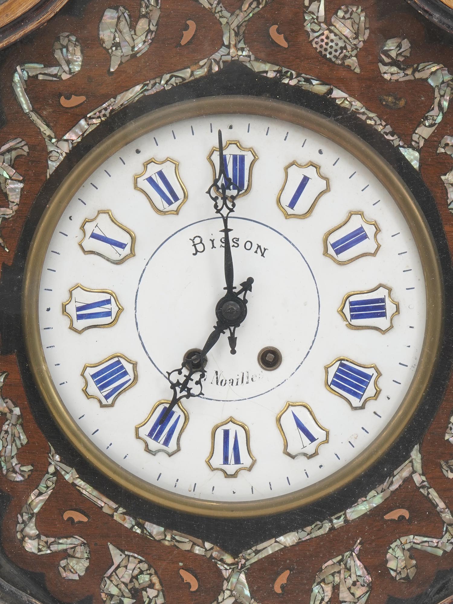 19TH CEN FRENCH MOTHER OF PEARL WOOD WALL CLOCK PIC-4